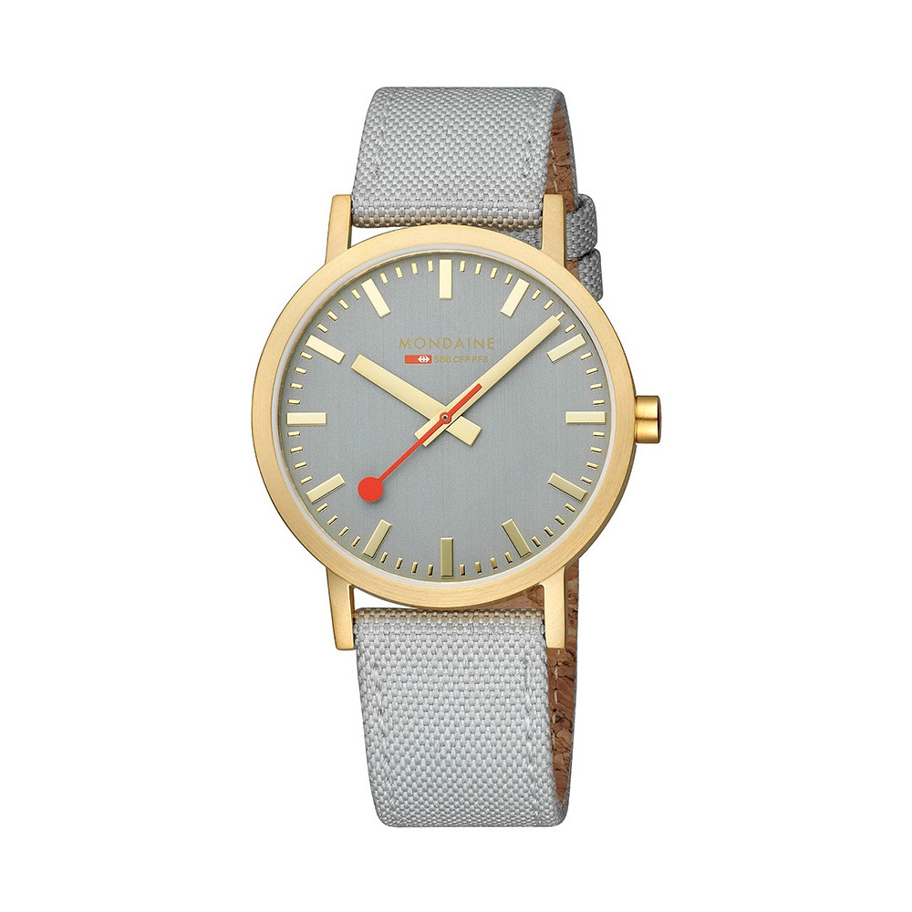 Mondaine 瑞士國鐵 Classic 平面經典金框紡織帶腕錶 大地灰 / 660080BU / 40mm