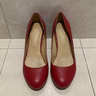 達芙妮Daphne高跟鞋 紅色 粗跟 圓頭