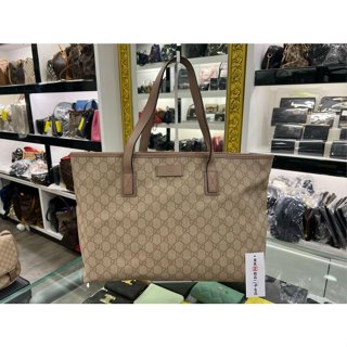 東區正精品㊣GUCCI 211137 PVC 粉膚色皮革拉鍊購物袋手提包肩背包中款 RZ4523