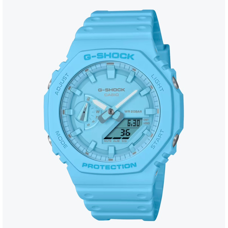 CASIO 卡西歐 G-SHOCK 單色美學 時尚雙顯腕錶-藍色 GA-2100-2A2/45.4mm