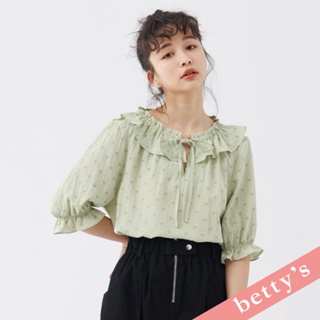 betty’s貝蒂思(31)超Q愛心格紋荷葉領綁帶上衣(淺綠)