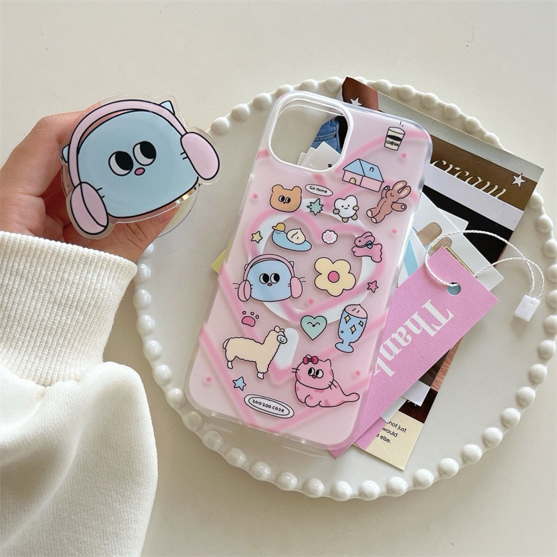 COISINI ♡̴ ｜「預購」 粉色耳機貓咪 IMD磁吸手機殼 插畫 iPhone 15
