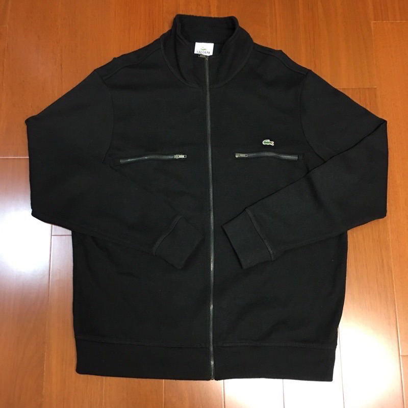 (size 7號)Lacoste 黑色刷毛保暖刺繡立領外套   (3208）