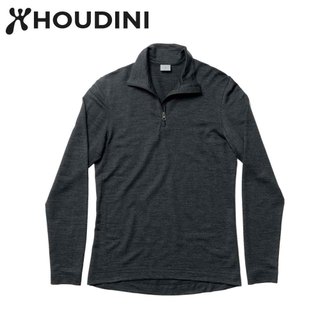 【Houdini】瑞典 原廠貨 男 Wander Half Zip 美麗諾羊毛半拉長袖/天絲混紡 純黑 22008