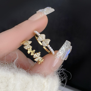 水鑽珍珠蝴蝶結戒指 M05 首爾人氣 網紅必備款 蝴蝶結戒指 氣質開口戒指 可調整大小