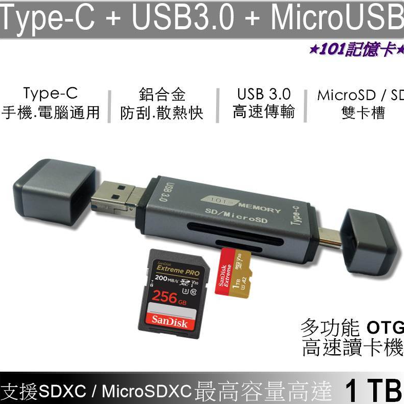 USB3.0 Type-C OTG 讀卡機 支援 SDXC MicroSDXC 1TB 記憶卡 iphone 15 可用