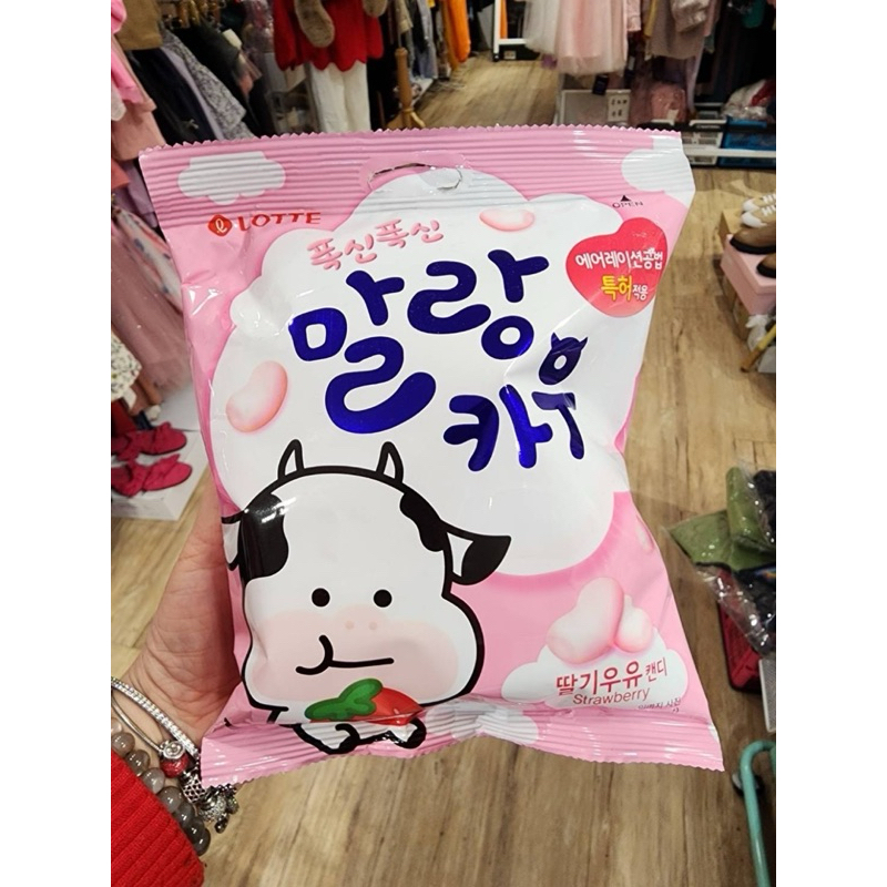 韓國樂天 棉花糖草莓牛奶糖158g