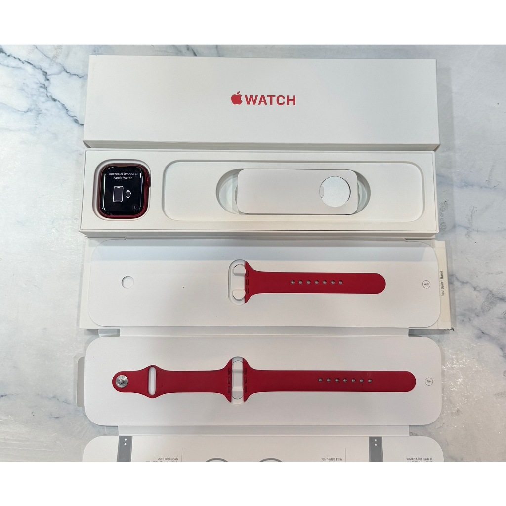 懇得機通訊 二手品 Apple Watch S7 45MM GPS版 鋁金屬錶殼 紅色 運動型錶帶 078