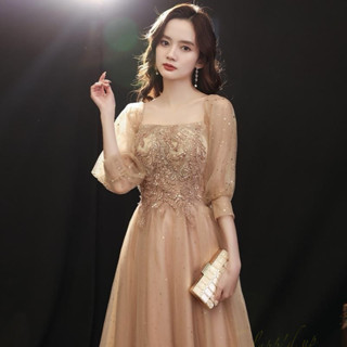 實品拍攝禮服 香檳奶茶色敬酒禮服 媽媽婚禮禮服 婚紗照禮服 輕婚紗 晚宴服 法式優雅小禮服 BL19