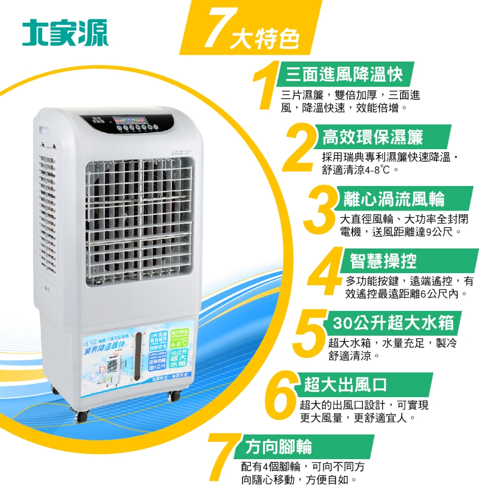 最後2台加贈超值贈電動牙刷  大家源 勁涼負離子遙控空調扇 TCY-8906 水冷扇