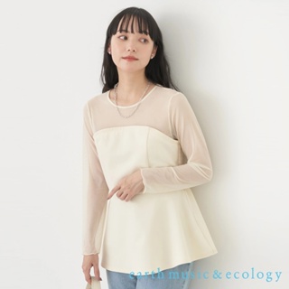 earth music&ecology 透明感肩袖拼接傘擺上衣(1M41L0C0200)