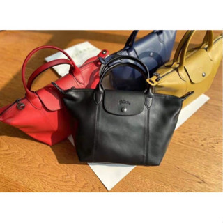 Longchamp Le Pliage Cuir 小羊皮短把水餃包寬背帶側背包