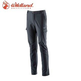 【Wildland 荒野】男 RE彈性貼合防風合身長褲 黑色 0A22398-54 M~3XL 單層布保暖褲子 休閒長褲