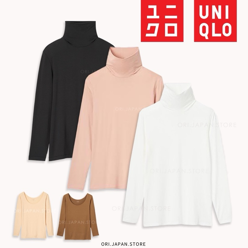 日本🇯🇵直送 UNIQLO U領 高領 內搭 發熱衣 黑 白 藕粉色 棕色 8分袖 女款日本代購