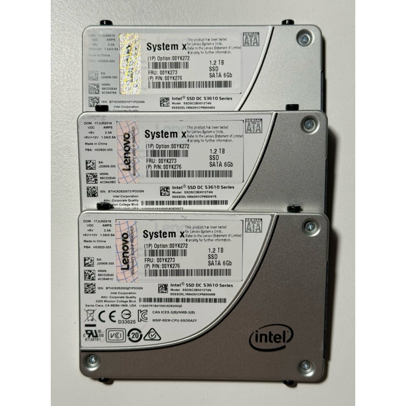 Intel 1.2TB 2.5” 企業級SSD DC S3610 SATA 6Gb Lenovo 00YK273