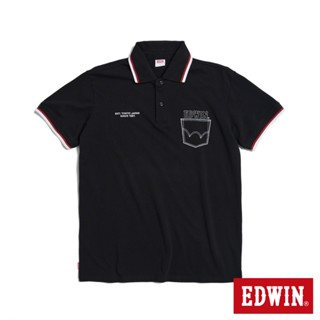 EDWIN 男款 網眼印花短袖POLO衫(黑色)