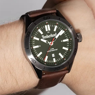 Timberland HILLSBORO系列 經典休閒腕錶 皮帶-綠/咖啡色43mm(TDWGB0041401)
