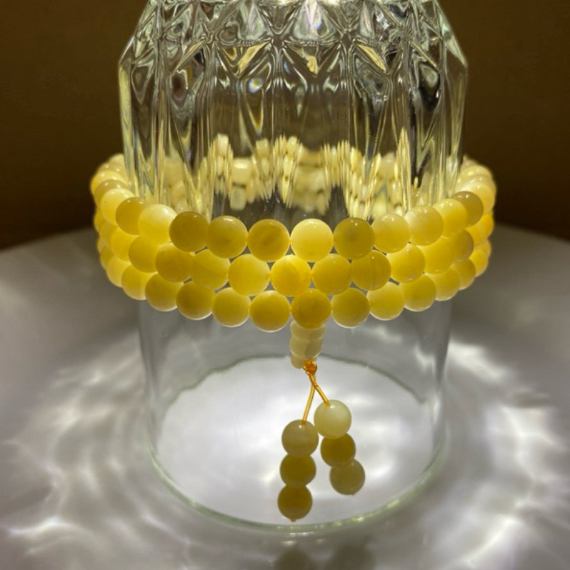 ⑦天然玉化黃金硨磲6.5mm 高階硨磲 全黃硨磲 108顆念珠
