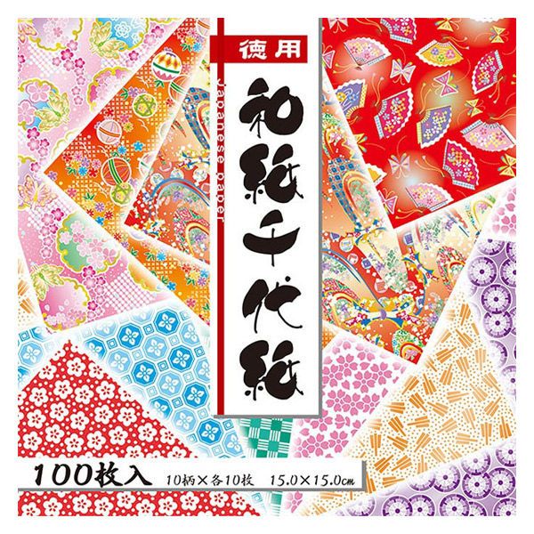 日本 Toyo 徳用 和紙千代紙 色紙 15cm 100張 摺紙鶴 包裝紙