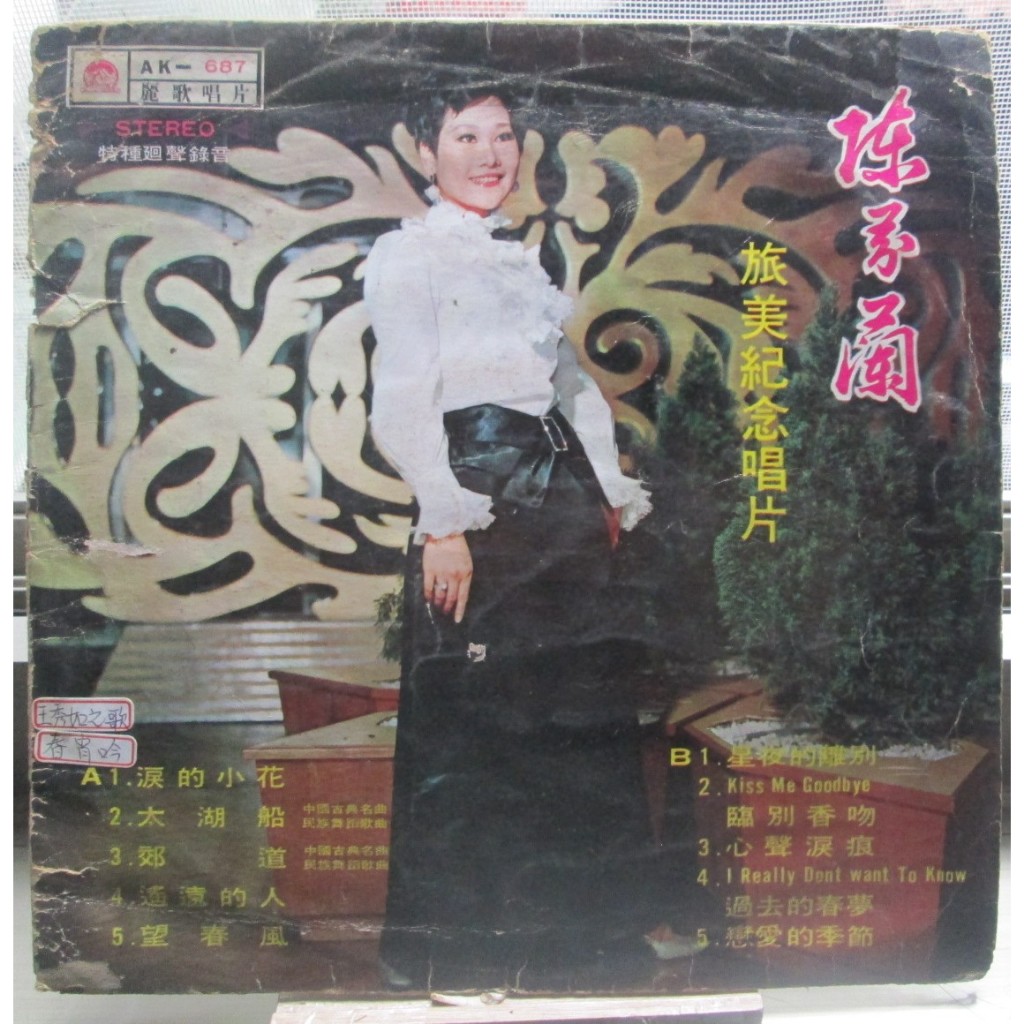 黑膠唱片(僅封底面,無唱片)~陳芬蘭-旅美紀念專輯，收錄淚的小花等