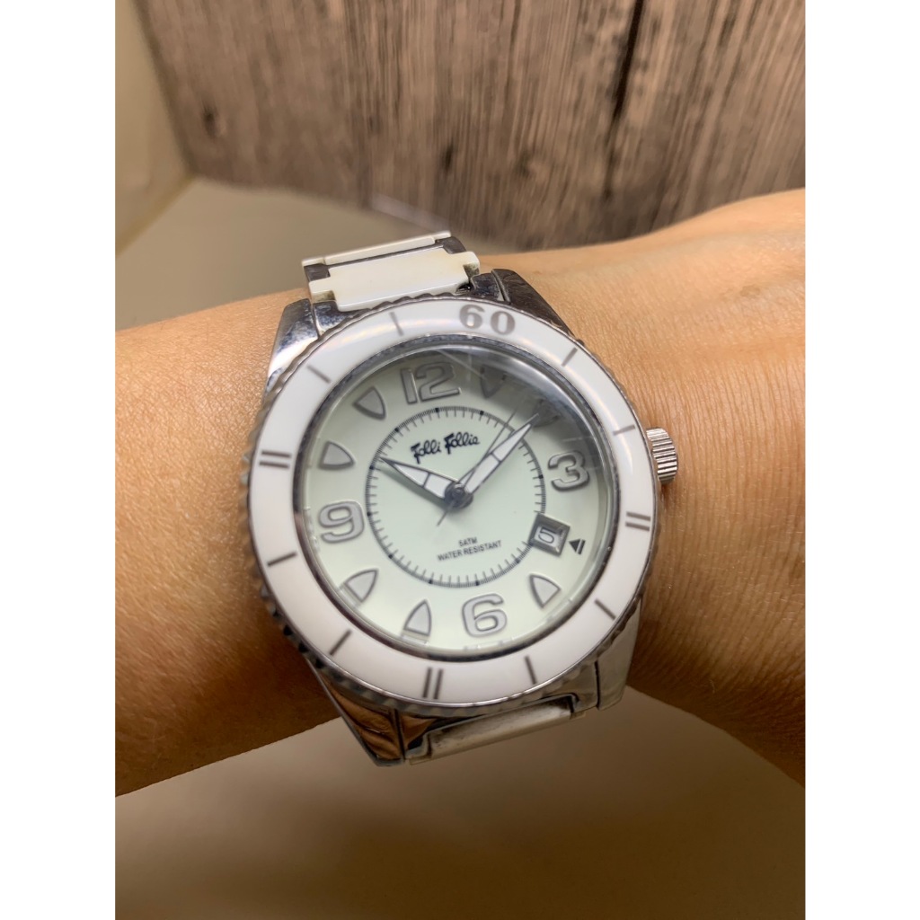 二手優良品 Folli Follie 白色陶瓷不鏽鋼手錶 圈型瓶蓋時尚氣質腕錶~經典款原價近萬特價999元