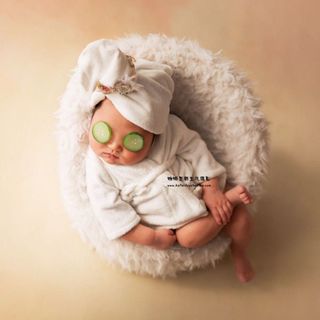 百天寶寶寫真道具 新生兒攝影服飾 浴袍 白色 珊瑚絨浴袍 睡袍 新生兒寶寶攝影照相服裝 寶寶寫真衣服 拍照道具
