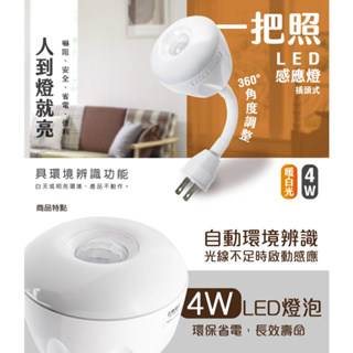 MAX STAR WDG204L 一把照LED感應燈4W/AC插頭式 暖白光 LED感應燈 感應燈