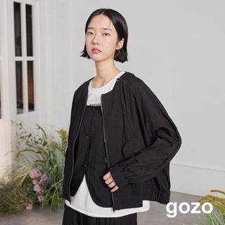 【gozo】柔軟不對稱口袋工裝夾克(黑色/卡其_F) | 女裝 修身 百搭