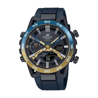 【CASIO EDIFICE】NIGHTTIME DRIVE系列太陽能矽膠腕錶-藍黃款/ECB-2000NP-1A/台灣