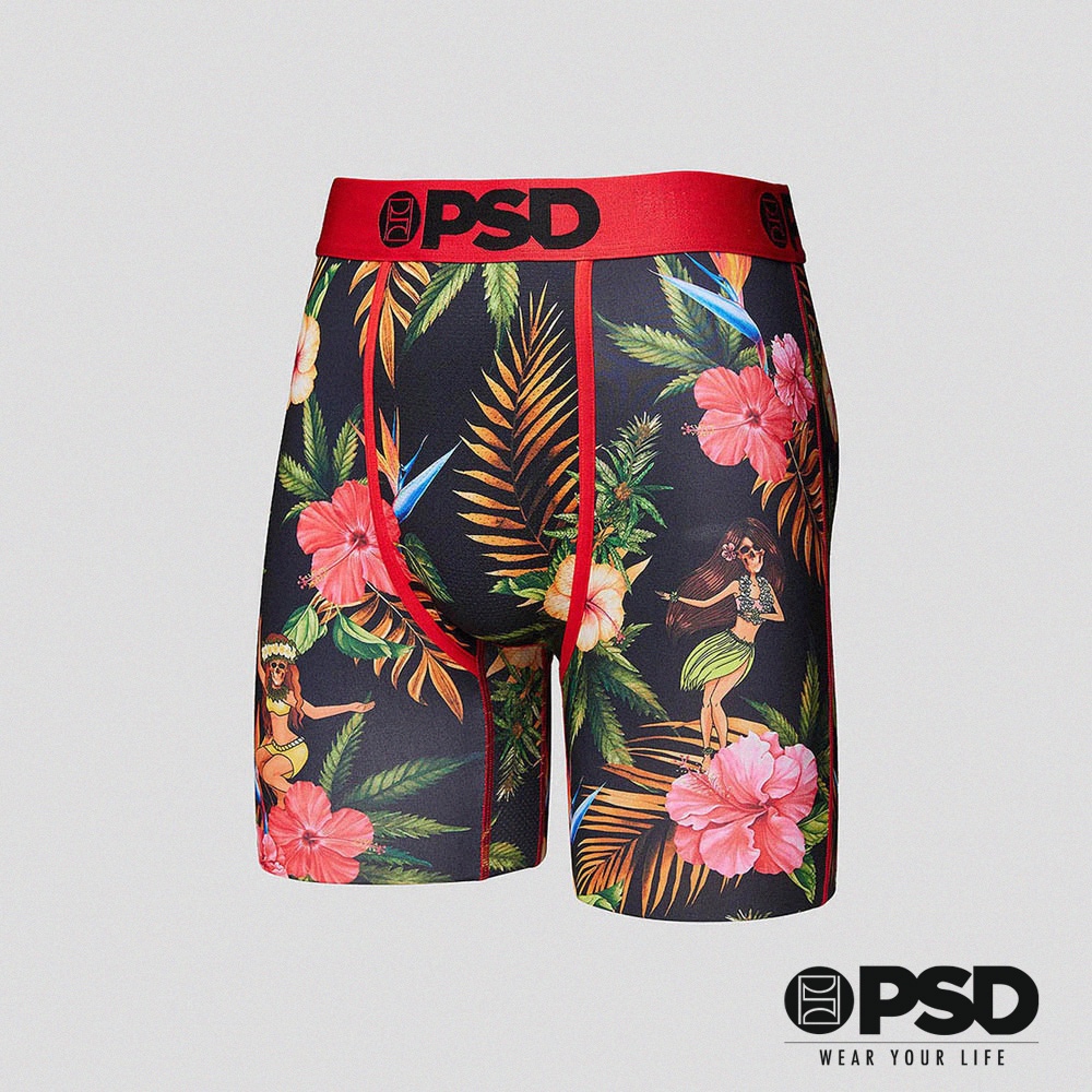 【PSD Underwear】官方直營 美國潮流 FLORAL- 平口四角褲-夏威夷草裙舞-紅色