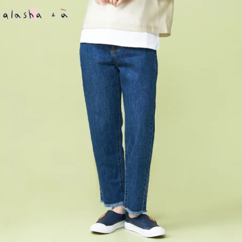 a la sha +a「全新、深藍SM」特色口袋直筒牛仔褲