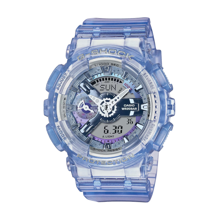 【CASIO G-SHOCK】虛擬科幻系列透明雙顯運動腕錶-魔幻藍/GMA-S110VW-6A/台灣總代理公司貨享一年保