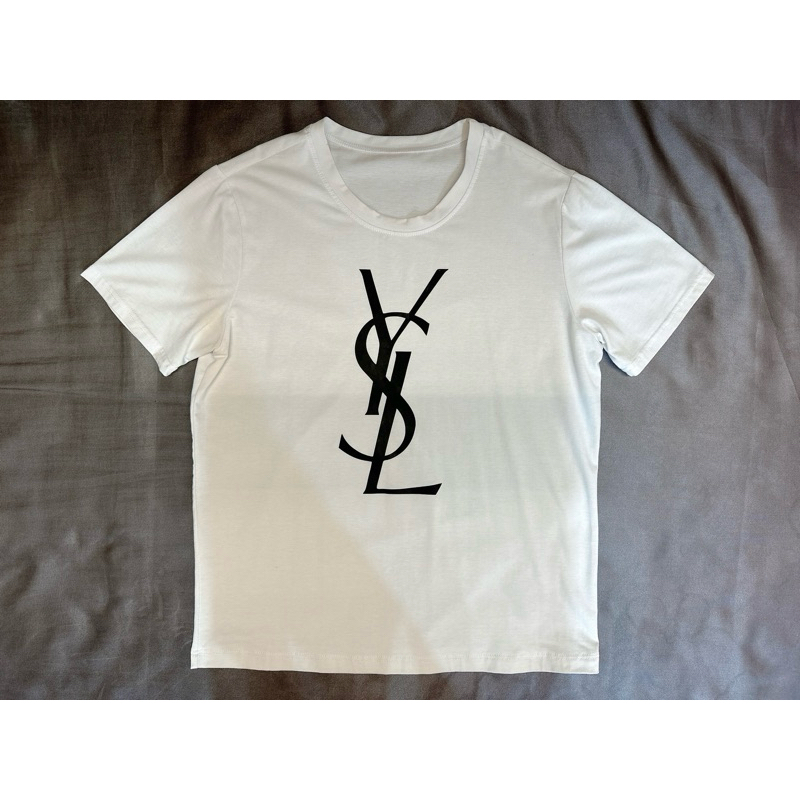 二手 出清 saint laurent 聖羅蘭 YSL 經典 文字 Logo 白色 短袖T恤 上衣