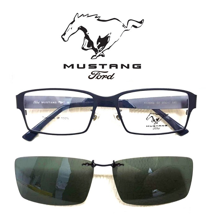 FORD MUSTANG 福特野馬 前掛式 二合一磁吸式 IP-TITANIUM 純鈦材質 黑色 光學眼鏡 太陽眼鏡