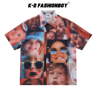 【K-2】四方格 圖片 人像 馬賽克處理 設計感 藝術 短袖襯衫 穿搭 獨特 寬鬆 不撞衫 男女不拘【H8661】