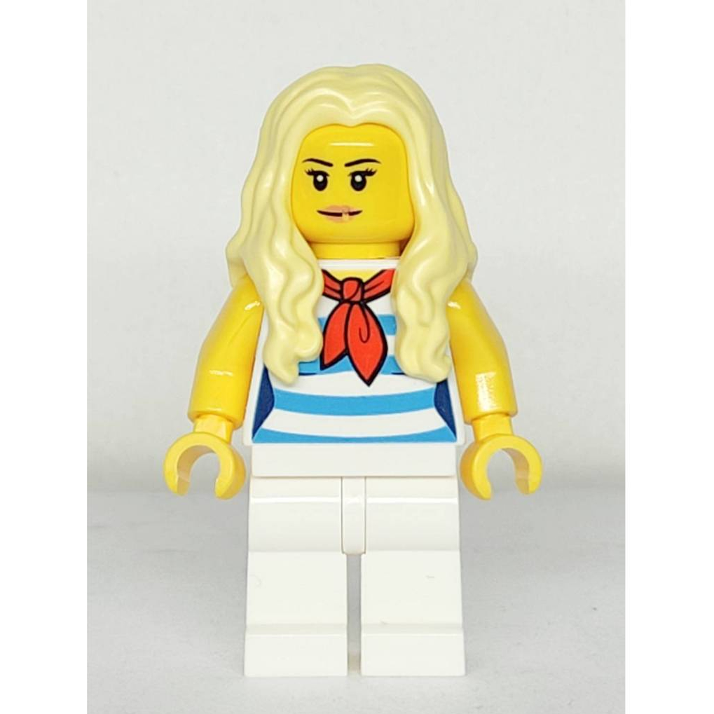 &lt;樂高人偶小舖&gt;正版LEGO 自組人偶C205 金黃髮 女生 紅圍巾 橫條背心 整隻人偶