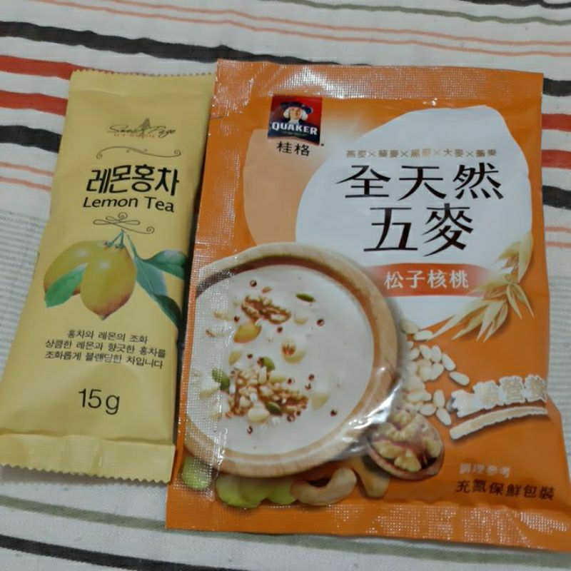 桂格全天然五麥松子核桃7包+韓國Sweet page檸檬風味水果茶1包
