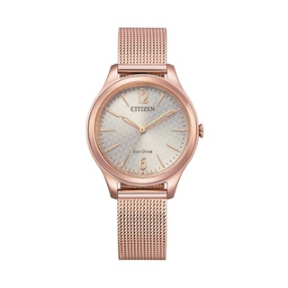 <C&S> CITIZEN 光動能簡約時尚米蘭帶女錶-粉紅金白面32.0mm(EM0508-80X)
