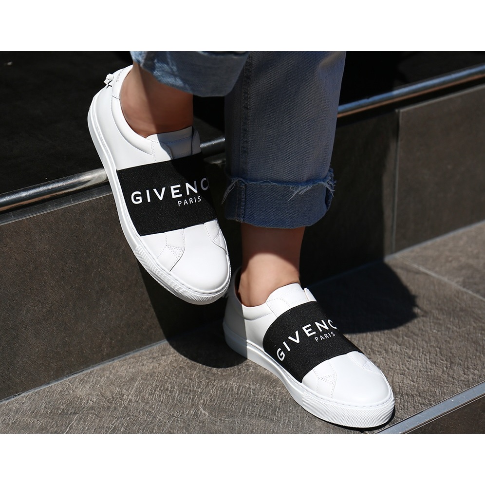【38折扣現貨】正品GIVENCHY Urban Street logo黑色鬆緊帶白色懶人鞋休閒鞋繃帶鞋