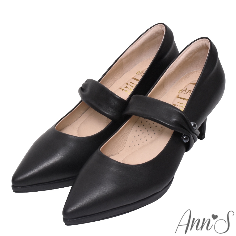 Ann’S跟鞋初學者!頂級綿羊皮瑪莉珍防水台尖頭跟鞋6.5cm-黑