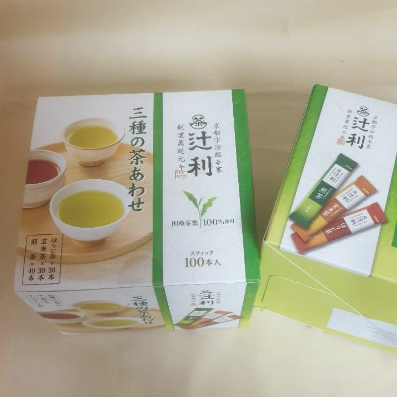 ＜日本進口＞老舖辻利/什利-三種茶粉組合-100包入 $585，煎茶40包，玄米，焙茶各30包