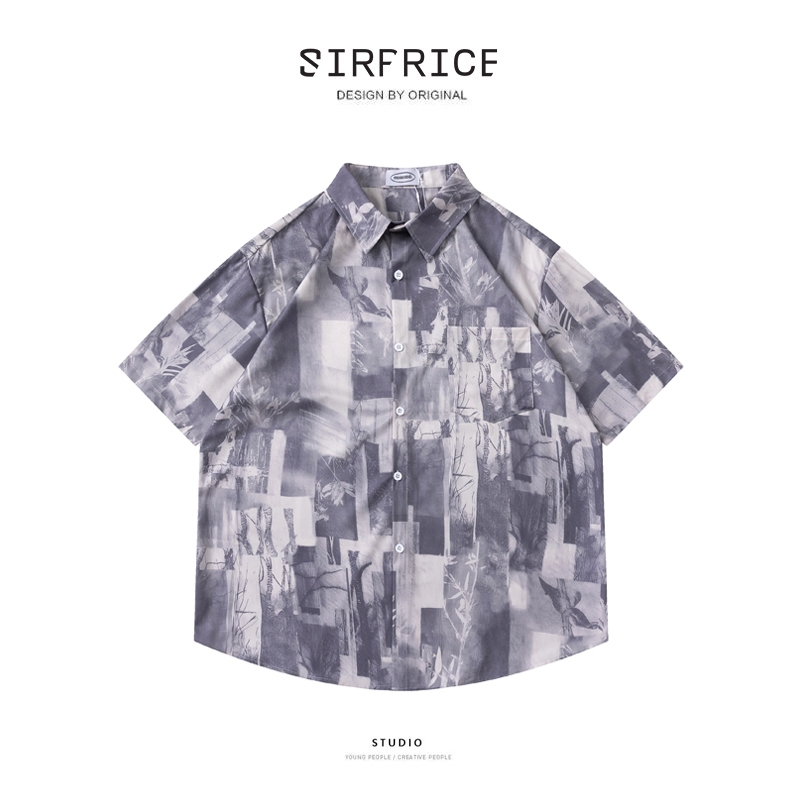 花襯衫 現貨 復古襯衫 黑白照片 涼感滑面 寬鬆版型 男生襯衫 短袖襯衫 - SIRPRICE  Select Shop