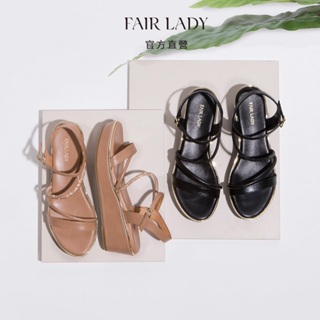 FAIR LADY 芯太軟 低調璀鑽線條厚底楔型涼鞋 駝色 黑色 (202868) 楔型鞋 厚底涼鞋
