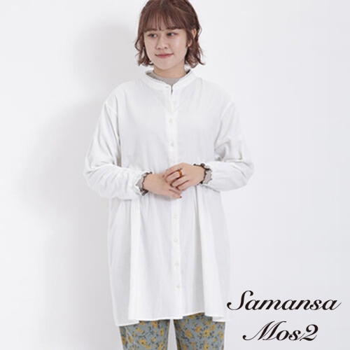 Samansa Mos2 鏤空蕾絲拼接長版長袖襯衫(FL34L0G0380)