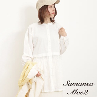 Samansa Mos2 棉麻混紡異材質拼接分層圓領長版襯衫(FB41L0G0380)
