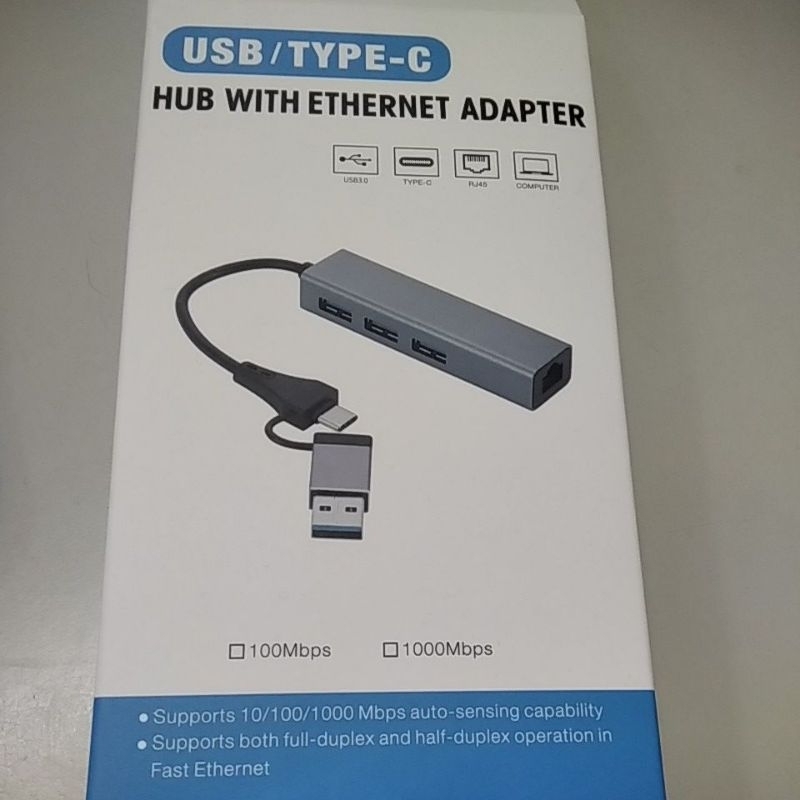 免驅動 USB Type-C二合一轉RJ45+3口  3.0 USB