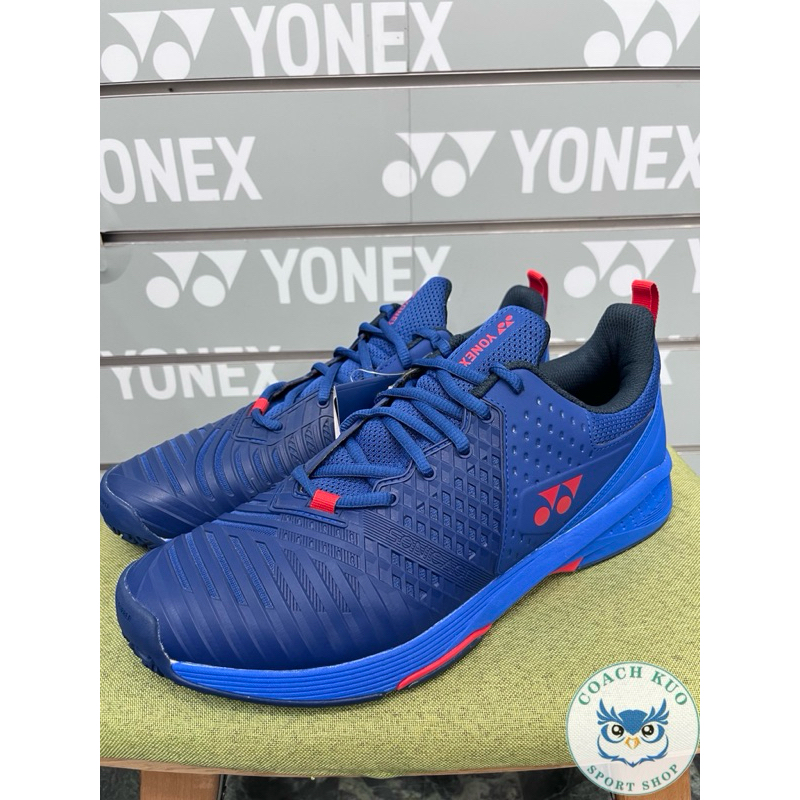 (郭教練運動用品店) YONEX POWER CUSHION SONICAGE 3 網球鞋(丈青藍/紅)