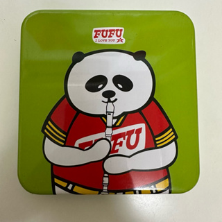 熊貓吹直笛圖案綠色方形小鐵盒