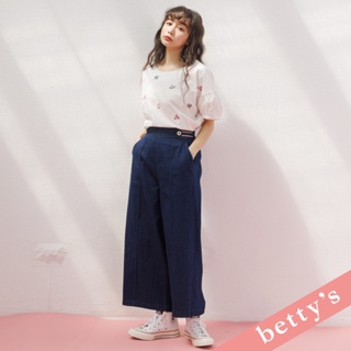 betty’s貝蒂思(31)腰鬆緊壓褶牛仔寬褲(牛仔藍)