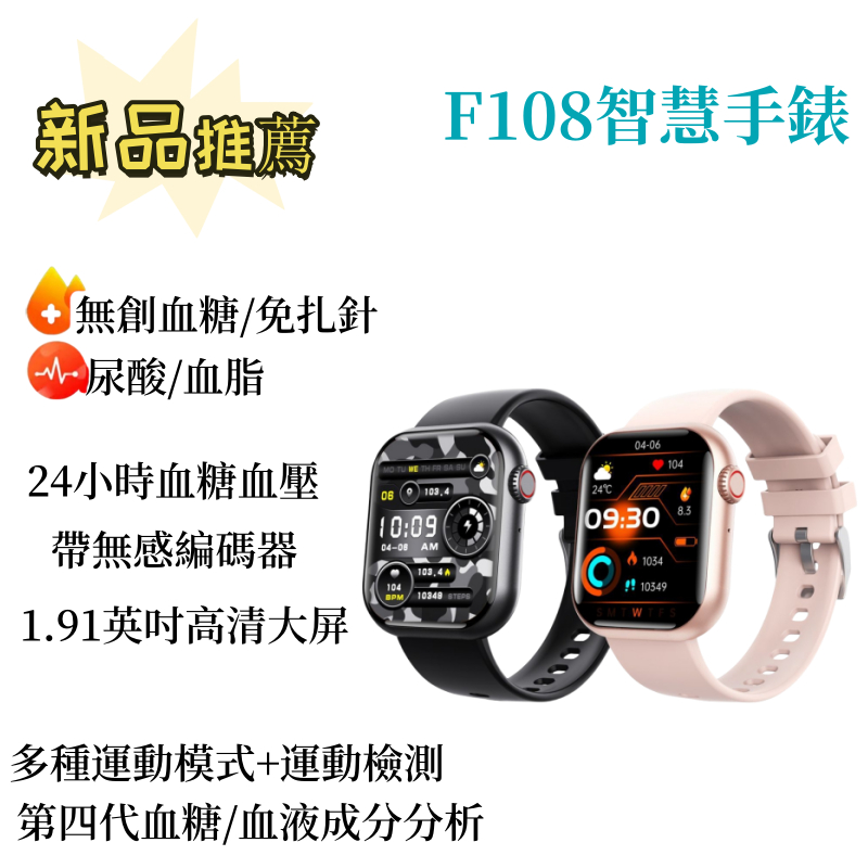 台灣出貨 新款 爆款心升級 F108健康手錶運動計步檢測心率尿酸 血壓體溫  健康手環藍牙通話手錶 防水手錶